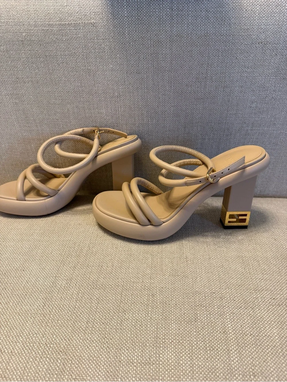 FENDI Nappa Baguette Ankle Strap 110mm Platform Sandals 36